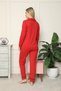 Women's 100% Cotton Combed Cotton Front Buttoned Long Sleeve Pajama Set Red - 4