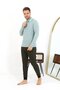 Men's Polo Neck Long Sleeve Combed Cotton Pajama Set Water Green - 3