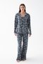 Women's Navy Blue "Paris" Letter Patterned Buttoned Cotton Pajama Set