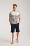 Men's Cream Crew Neck Short Sleeve Pajama Set with Shorts - 2