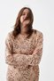 Women's Oversized Beige Leopard Pattern Cotton Thick Pajamas Set - 4