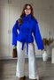 High Collar Buttoned Waist Tie Saks Blue Trench Coat - 4