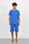 Men's Cotton Lacoste Bottom Top Capri Pajama Suit Cobalt Blue - 6