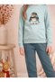 Girls & Baby Interlock Cute Bird Printed Ribbed Long Sleeve Pajama Set with Pockets Blue - 3