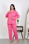 Women's Plus Size Cotton Pocketed Buttoned Pink Pajama Set - 5