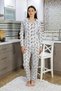 Women's Cotton Combed Front Buttoned Long Sleeve Pajama Set Gray