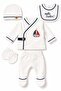 Newborn Hospital Release 5-Piece Baby Boy Set 100% Cotton Sailor Pattern Bodysuit Pants Hat Gloves Bib 0-3 Months - 3