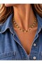 Matte Gold Necklace with Triangle Plate Form and Green Detail - 2