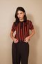 Polo Collar Striped Short Sleeve Knitwear Sweater Brown-Tiled