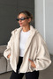 Oversize Thick Anti-Pilling Cashmere Bomber Style Hooded Women's Jacket - 5