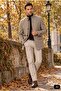 Beige Regular Fit Comfortable Fit Stand Collar 60% Wool Double Zipper Closure and Flap Pocket Coat - 2