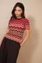 Zigzag Patterned Short Sleeve Crew Neck Tricot Sweater Brown - 2