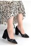 Rewin Black Leather Heeled Shoes