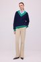 Contrast Color V-Neck Tricot Sweater