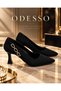 Women's Black/Brown Suede Pointed Toe Goblet Heeled Shoes with Stone on the Side and Ring Buckle, Stylish Evening Dress Stilettos - 4