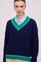 Contrast Color V-Neck Tricot Sweater - 2