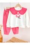 Girl's Gingham Baby Collar Teddy Bear Printed Sweatshirt Gingham Gabardine Denim Jeans Pants Top and Bottom Set - 2