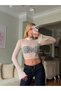 Lace Patterned Long Sleeve High Neck Button Detailed Crop Blouse - 2