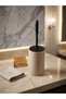 Travertine Stone Toilet Brush Holder - Matte Black Detailed Bathroom Brush