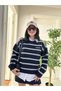 Women's Navy Blue White Striped Soft and Very Stylish Knitwear Sweater - 2