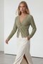 Women's green v-neck twist detail ruffle fabric blouse alc-x15416 - 3