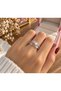 Silver Color Women's Ring with Flower Detail and Opal-Looking Stone – Double Row Elegant Design - 2