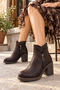 103-04 Dark Brown Low Square Heel 8 cm Rubber Sole Short Women's Bootie