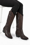 Women's Brown Cowboy Boots Western Embroidered Below-Knee Thick Heeled Boots