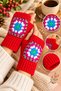 Women's Fingerless Knitted Gloves Red Color Motif Handmade Winter Gloves - 4