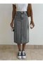 Women's Gray Washed High Waist Long Midi Jeans Skirt Denim Straight Cut - 5