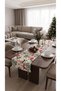 Duck Fabric Runner 40X130 cm – Christmas Candy Cane, Pine Branch and Red Ribbon Patterned, Water Repellent Stain-Resistant Table Runner