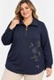 Collar Zipper Detail Large Size Knitted Modal Sweatshirt Navy Blue - 2