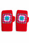 Women's Fingerless Knitted Gloves Red Color Motif Handmade Winter Gloves - 3
