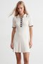 Women's cream polo collar buttoned front mini knit dress alc-x15618 - 4