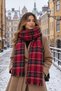 Glasgow | Women's Winter Shawl 70x180 cm | Red Scottish Tartan Plaid Pattern Oversized Soft-Tasseled Shoulder Shawl - 5