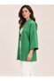 Women's Green and White Patterned Shawl Collar Relaxed Fit Kimono Jacket - 4