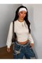 Looc White Long Sleeve Waist Gathered Lycra Bodysuit - 3