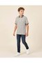 Senior Boys Ivory And Grey Striped Zip Neck Polo Shirt - 2