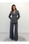 Valeria Women's Waist-Fitted Single-Button Blazer Jacket Wide-Leg Pants Anthracite Two-Piece Suit