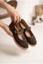 Women's Suede Mary Jane Straw Sole Buckle Casual Shoes Espadrille - 2