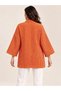 Women's Orange and White Patterned Shawl Collar Relaxed Cut Kimono Jacket - 4