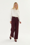 Burgundy Palazzo Fabric Pants with Belt Buckle