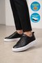 Men's Lace-Up Thick Comfortable Sole Black-White Genuine Leather Casual Sneaker Shoes 272303 - 3