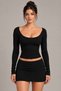 Women's Wide Collar Long Sleeve Boday Blouse Lycra Body-Fitting Stretchy Basic Top - 2
