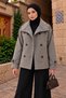 High Collar Epaulet Detailed Cashmere Coat Tsd260355 Gray - 4