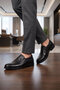Men's Black Genuine Leather Classic Casual Shoes with Side Elastic 064