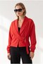 Women's Red Belt Detailed Lined Crop Trench Coat Trc-00000015 - 4