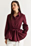 Women's Burgundy Belted Long Sleeve Waist-Tie Shirt 60382626 - 3