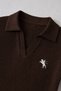 Brown Polo Collar Long Sleeve Ribbed Lycra Premium Bodysuit - 3