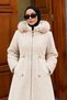 Detachable Hooded Fox Coat Tsd260328 Gray Ecru - 3